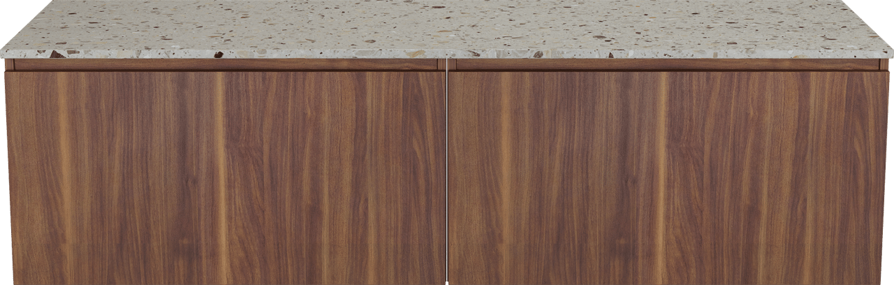 Balmani Sfera meuble salle de bains suspendu 180 x 55 cm noyer américain avec Stretto tablette simple ou double en terrazzo greige terrazzo