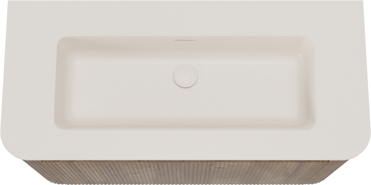 Storke Soft hängendes Möbelstück Set: 100 x 46 cm, Eiche rau, mit Mata Soft Einzelwaschtisch Solid Surface Beige Granit, Vertikale symmetrische gerade Rippe