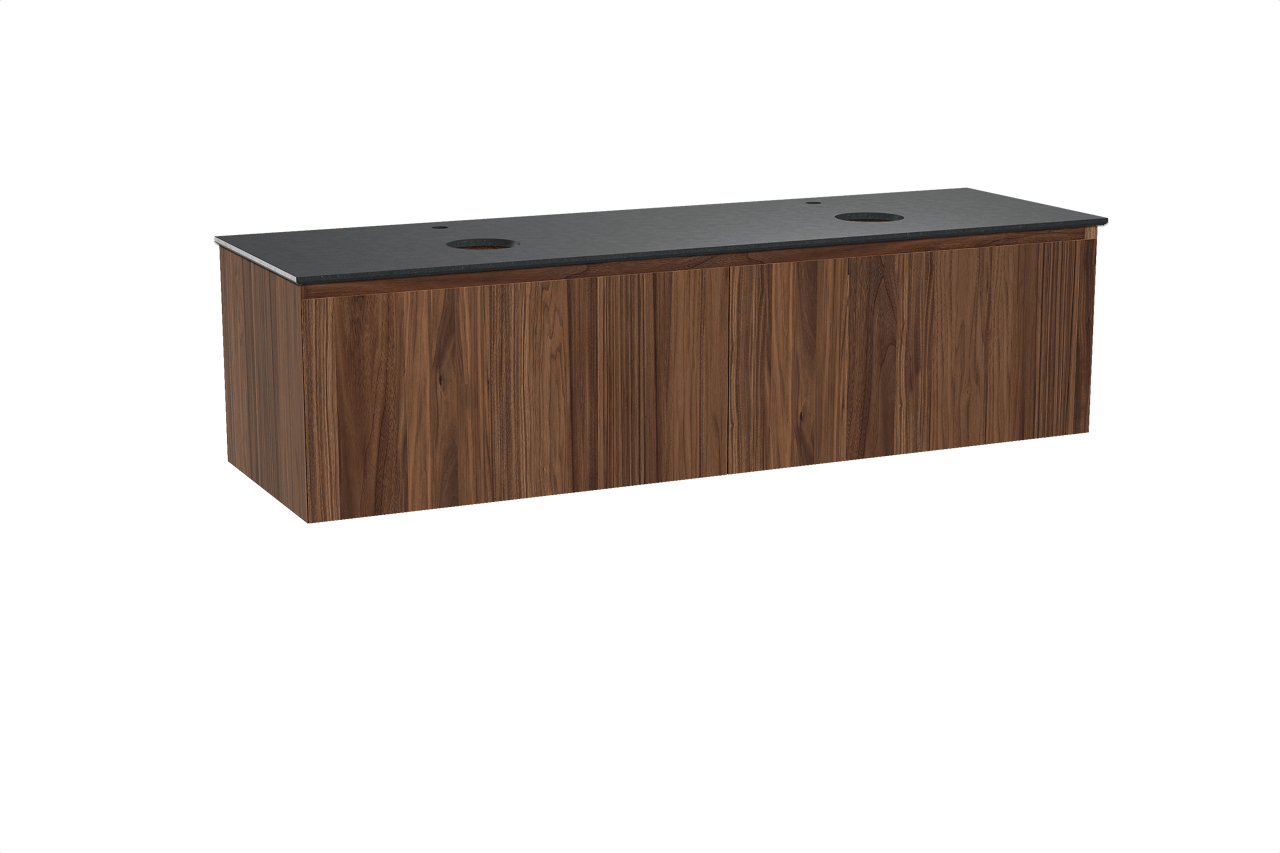 Balmani Idra meuble salle de bains suspendu 180 x 55 cm noyer avec Facetta tablette double en granit noir