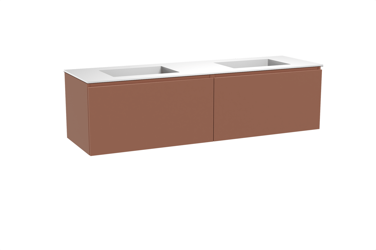 Balmani Sfera zwevend badkamermeubel 180 x 55 cm cotto met Tablo Stretto dubbele wastafel in solid surface mat wit