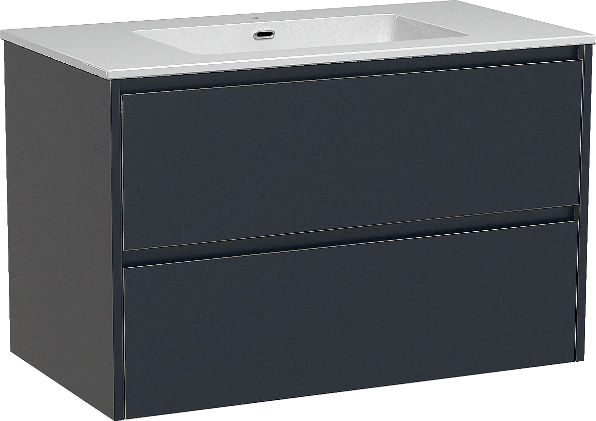 Storke Seda meuble salle de bains suspendu 95 x 52 cm bleu nuit avec Diva plan simple en marbre composite blanc brillant