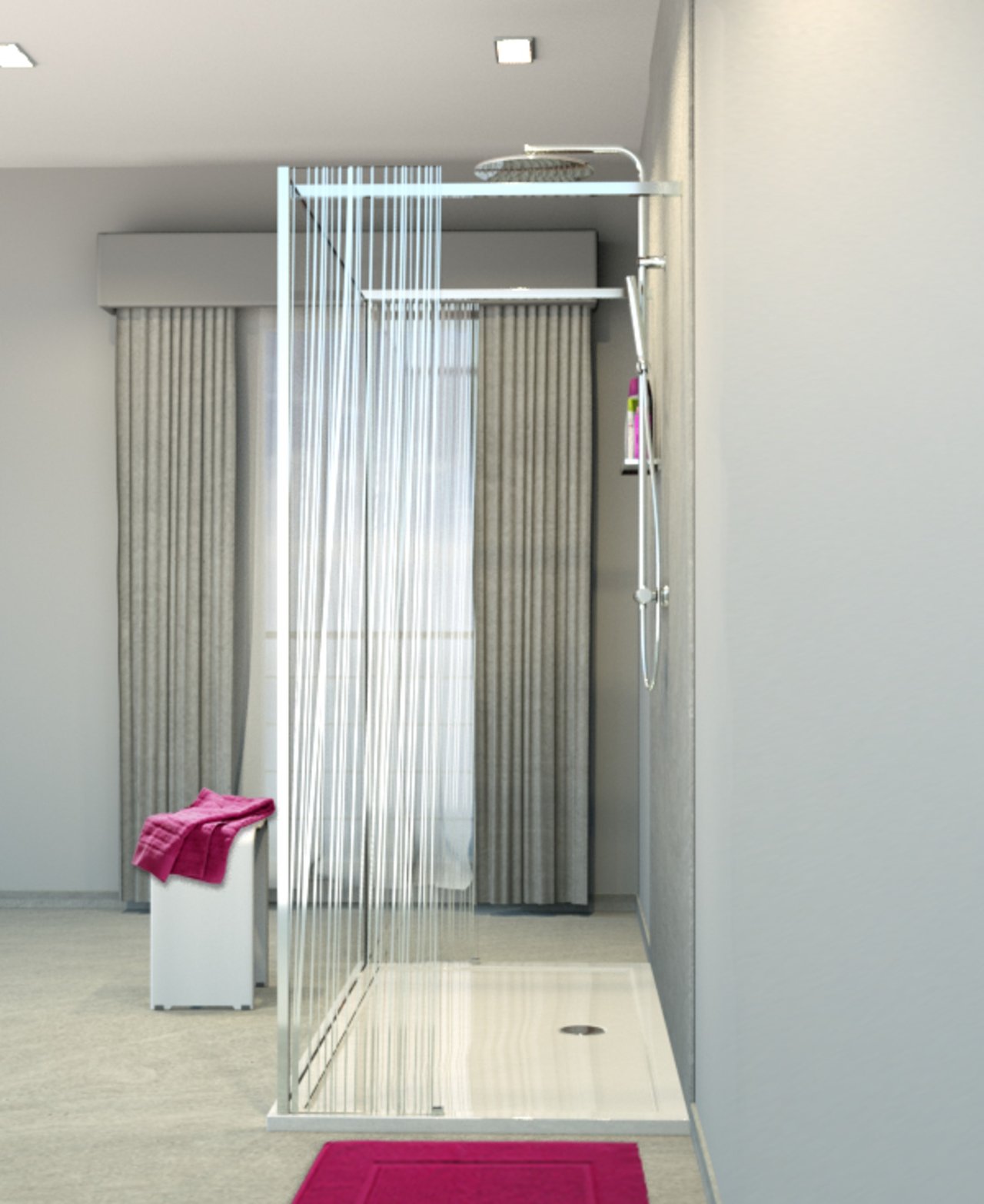 Balmani Modular Walk-In-Dusche mit freistehender Wand und fixiertem Paneel 160 x 200 cm, Mikado Glas, Profil chrom glänzend