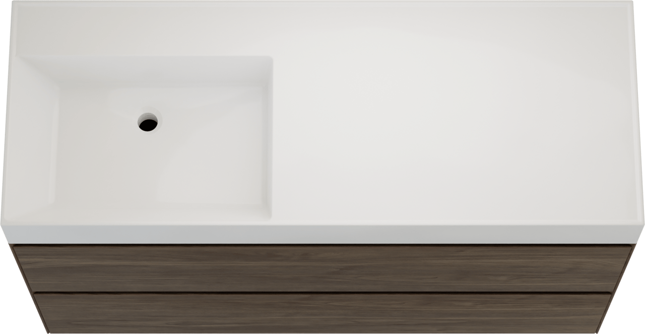 Balmani Mitra Compact meuble salle de bains suspendu 120 x 46 cm Noyer américain avec Argila vasque asymétrique gauche en marbre composite blanc brillant