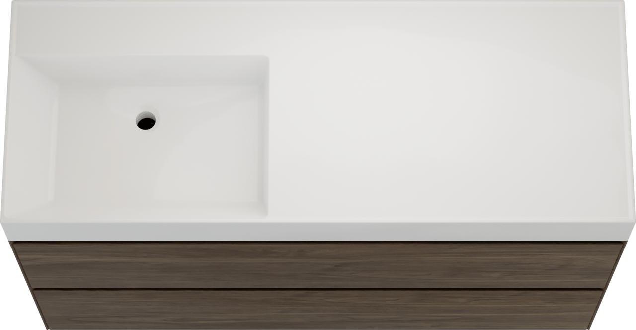 Balmani Mitra Compact meuble salle de bains suspendu 120 x 46 cm Noyer américain avec Argila vasque asymétrique gauche en marbre composite blanc brillant