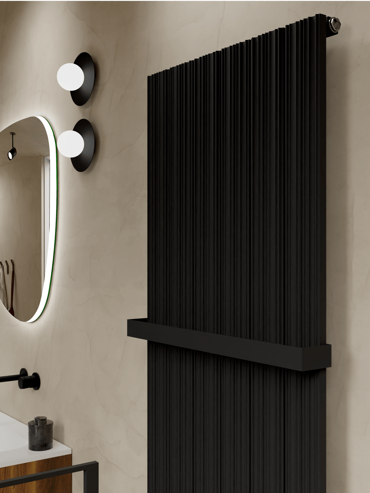 Vipera Mares enkele handdoekradiator 56,5 x 180 cm centrale verwarming mat zwart zij- en middenaansluiting 1539W