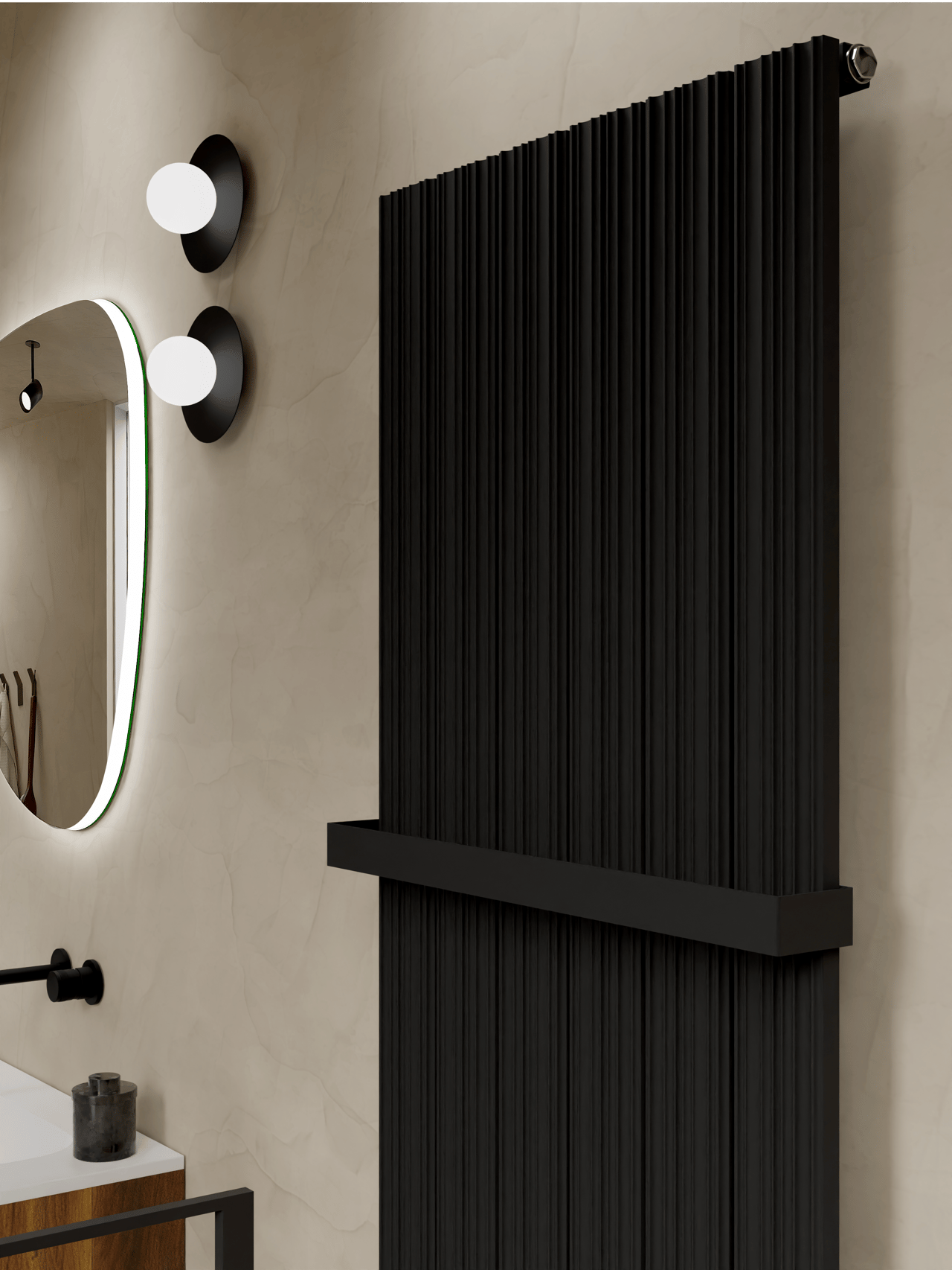 Vipera Mares sèche-serviettes simple 56,5 x 180 cm chauffage central noir mat raccordement latéral et central 1539W