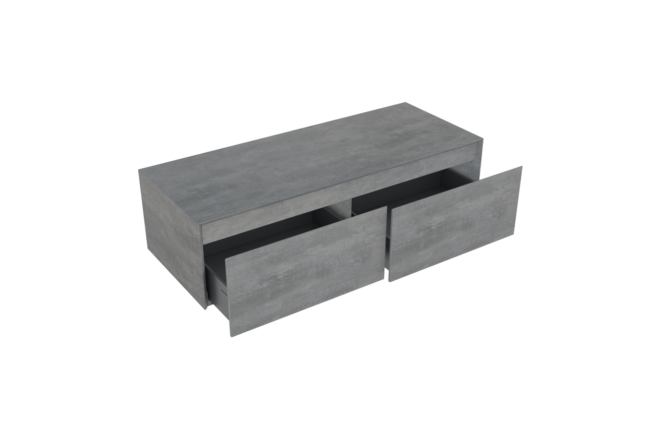 Storke Edge Modulo hängender Waschbeckenunterschrank: 120 x 48 cm, Beton dunkelgrau, 2 Schubladen