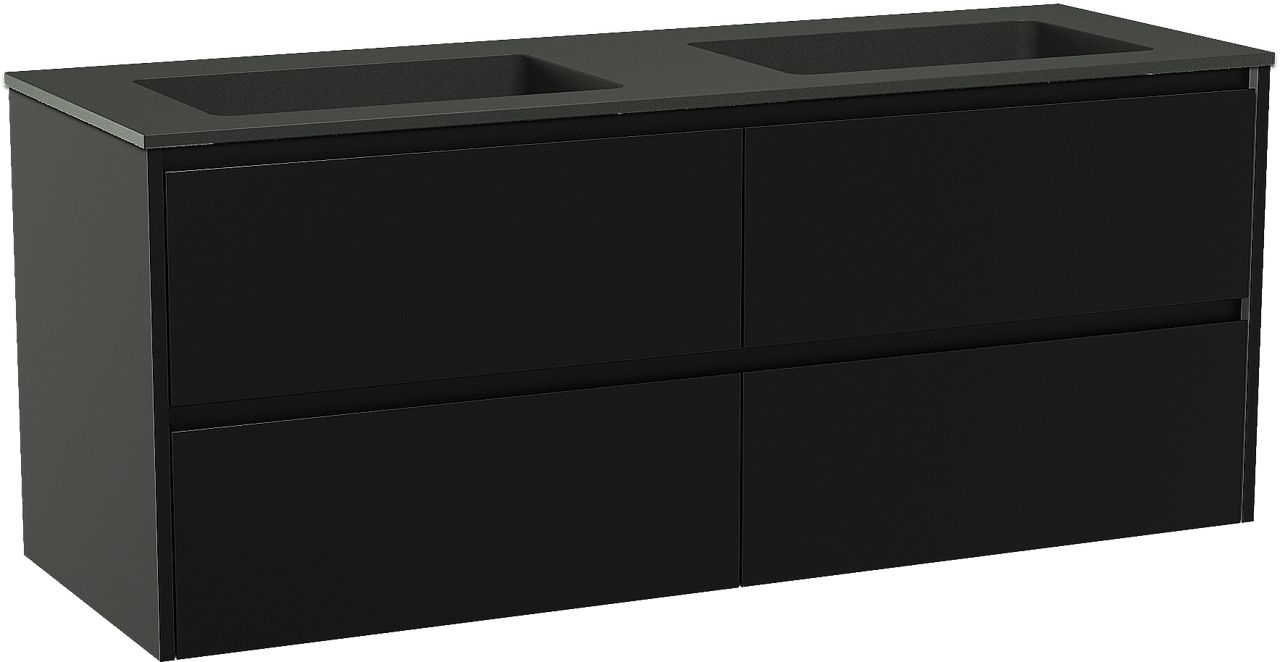 Storke Seda meuble salle de bains suspendu 150 x 52 cm noir mat avec Scuro double vasque en quartz noir mat