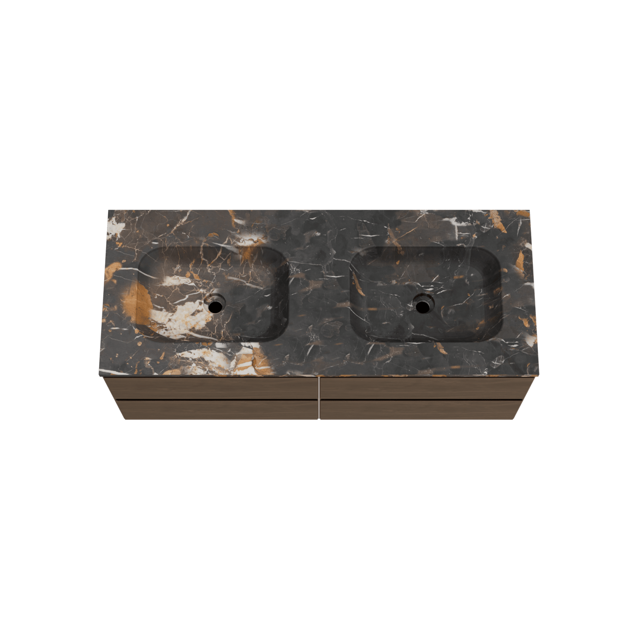 Balmani Mitra meuble salle de bains suspendu 135 x 55 cm noyer américain avec Tablo Arcato double vasque en marbre portoro gold