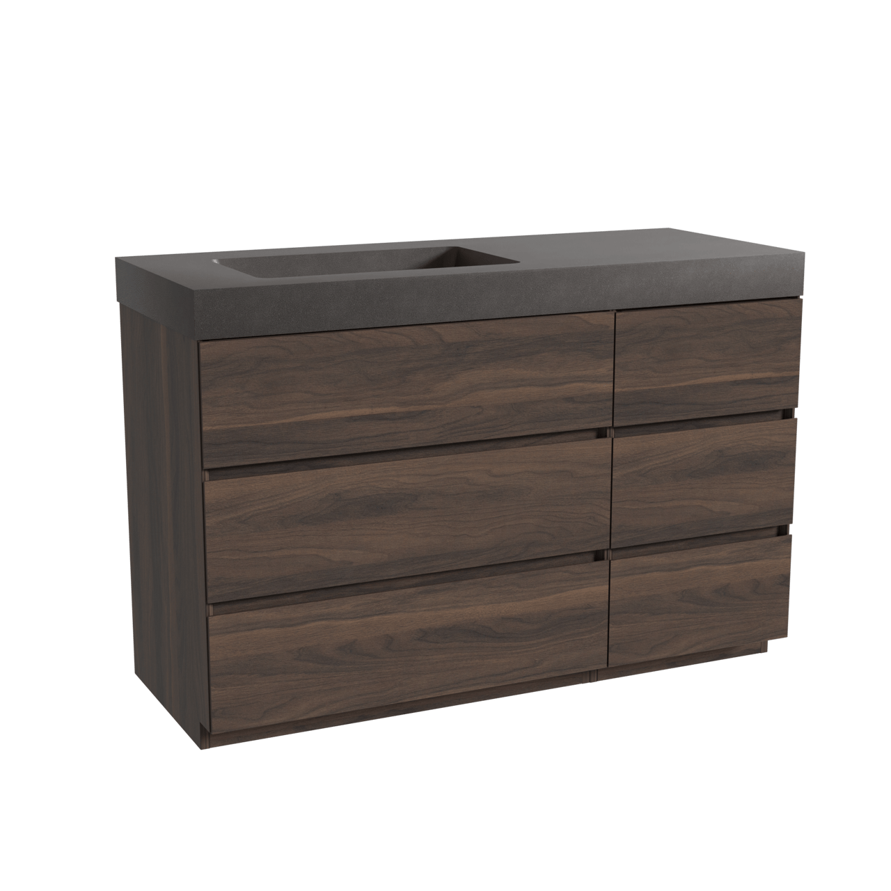 Storke Edge meuble salle de bains à poser 130 x 52 cm noyer avec Scuro High vasque asymétrique gauche en quartz noir mat