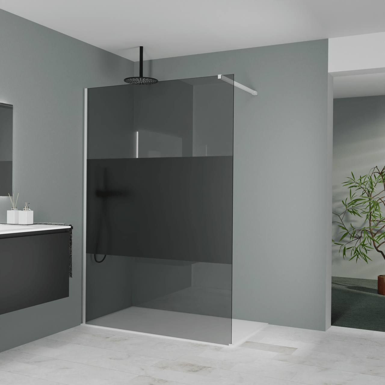 Balmani Modular Walk-In Dusche: 140 x 200 cm, Rauchglas mit mattiertem ...