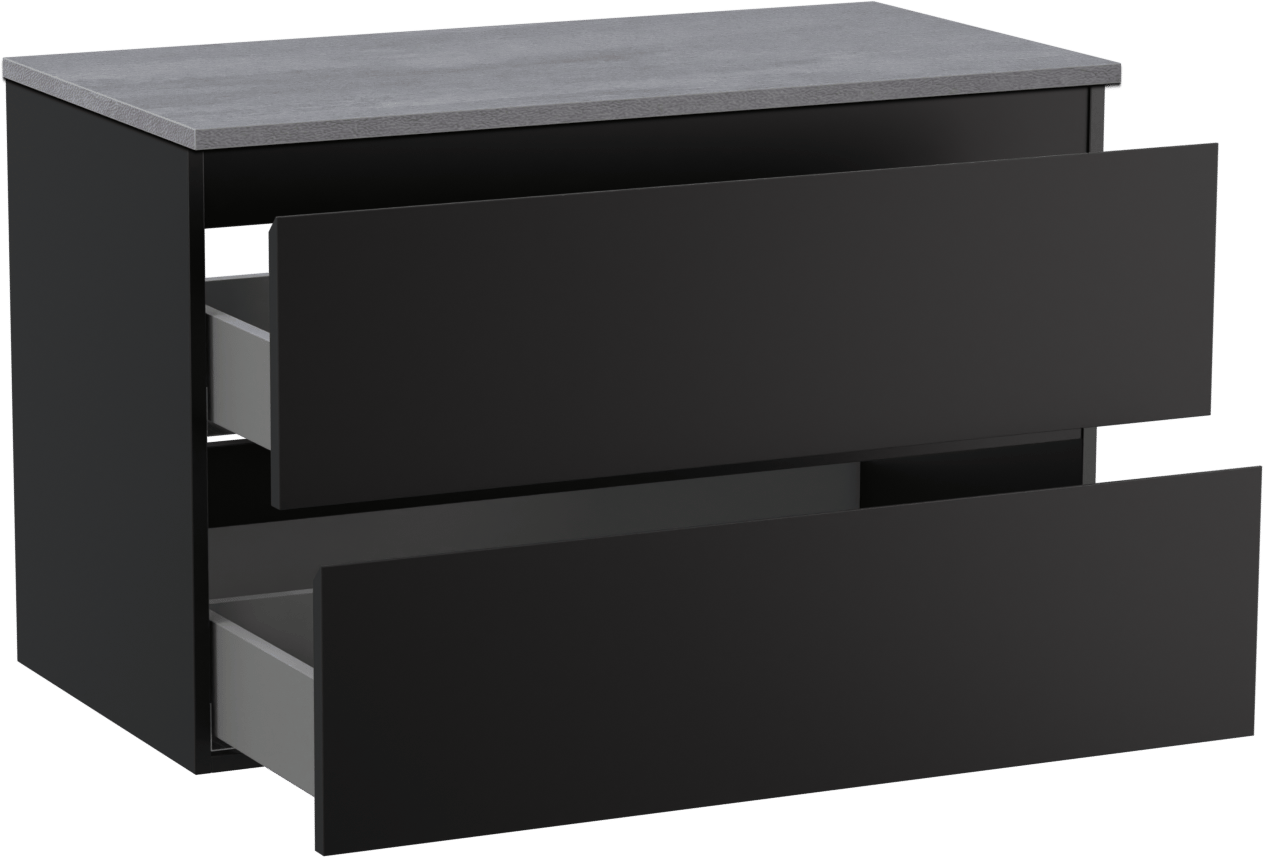 Linie Lado zwevend badmeubel 90 x 46 cm mat zwart met Lado enkel wastafelblad in melamine beton donkergrijs