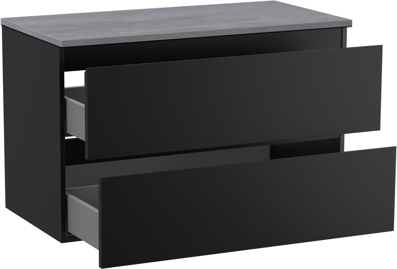 Linie Lado zwevend badmeubel 90 x 46 cm mat zwart met Lado enkel wastafelblad in melamine beton donkergrijs