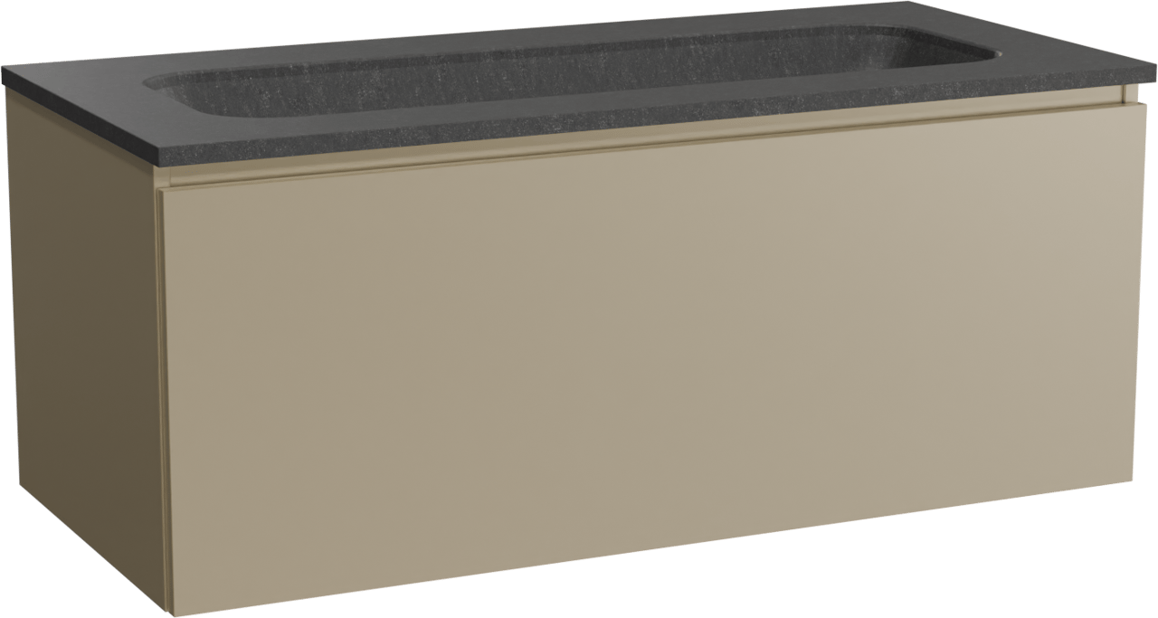 Balmani Sfera zwevend badmeubel 120 x 55 cm dune met Tablo Arcato enkele wastafel voor 2 kraangaten in zwart graniet