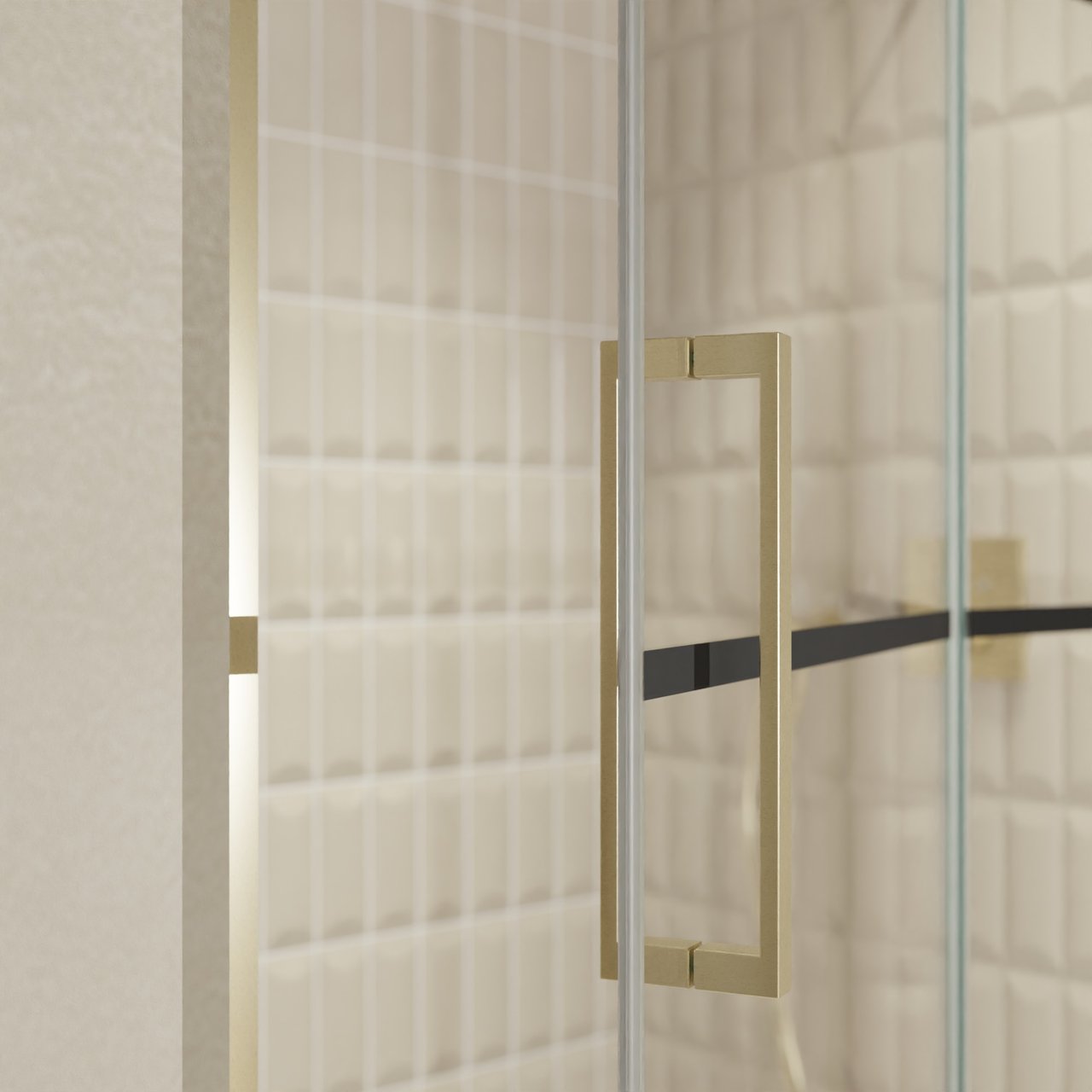 Balmani Senses Design douche draaideur rechts 140 cm x 210 cm Lined glas, Brushed Champagne Gold profielen