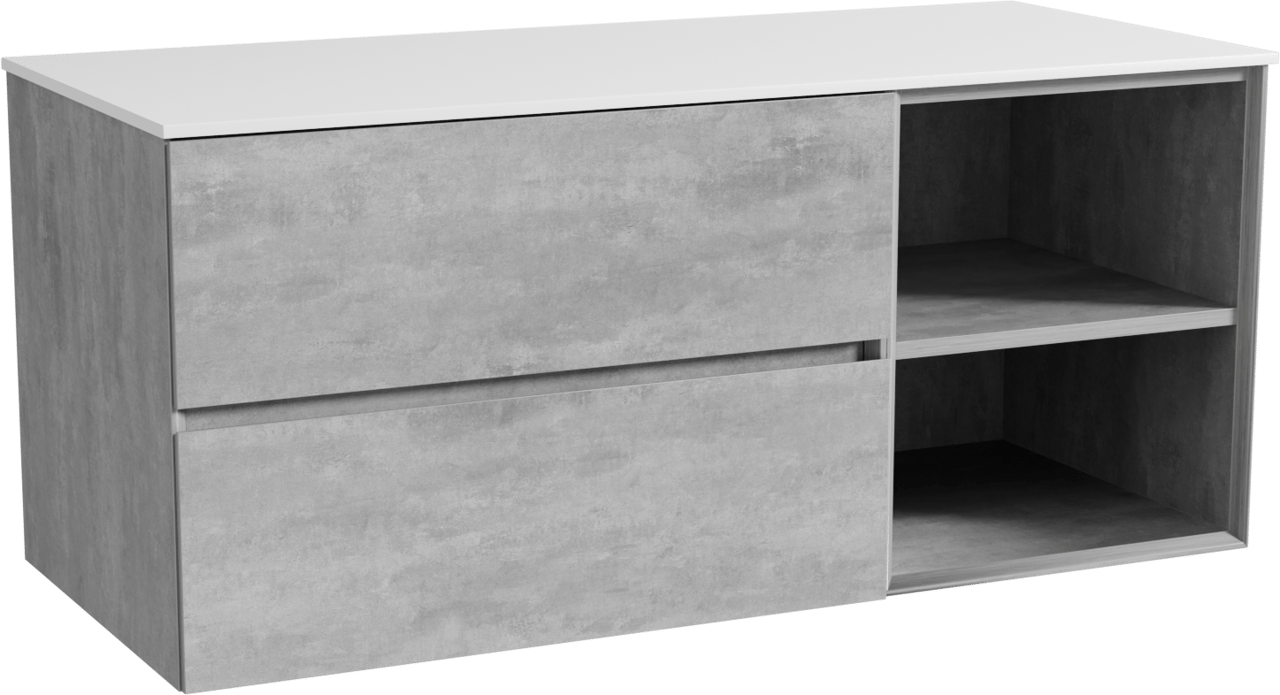 Storke Edge zwevend badmeubel 120 x 52 cm beton donkergrijs met Tavola enkel of dubbel wastafelblad in solid surface mat wit