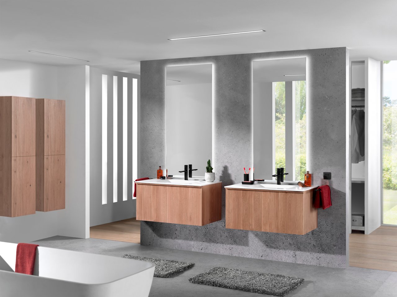 Balmani Forma zwevende wastafelonderkast 90 x 55 cm naturel eiken 2 lades vert. sym. groef