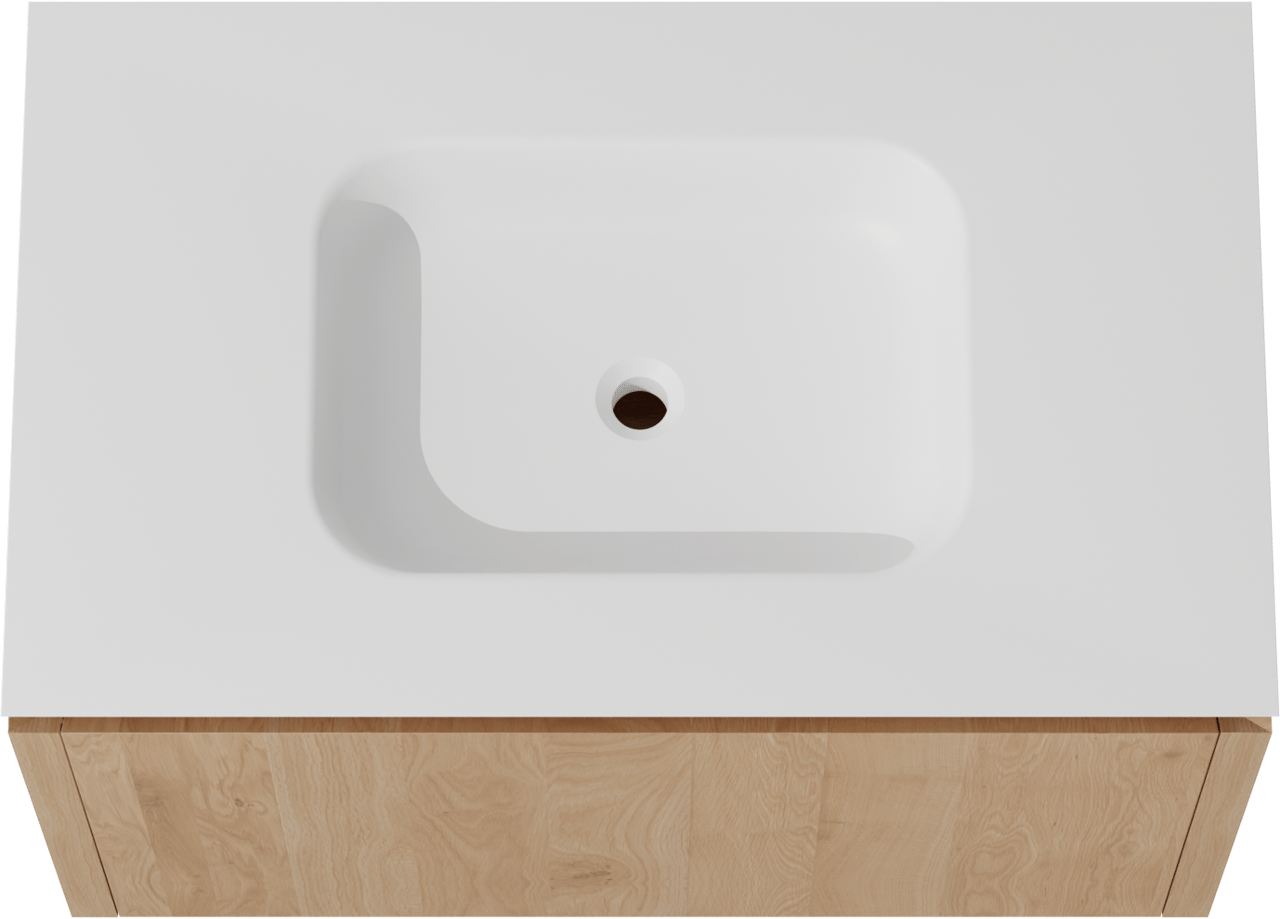 Balmani Eclips zwevend badkamermeubel 90 x 55 cm Natuur eik met Eclips enkele wastafel in Solid Surface mat wit