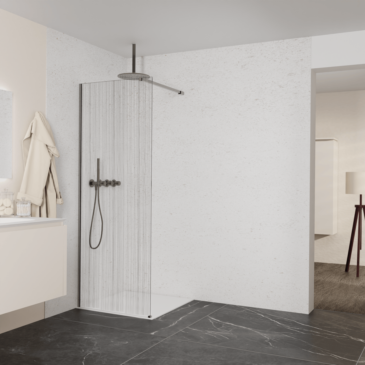 Balmani Modular douche à l'italienne: 80 x 200 cm, Mikado, avec coating, Profil Brushed GunMetal