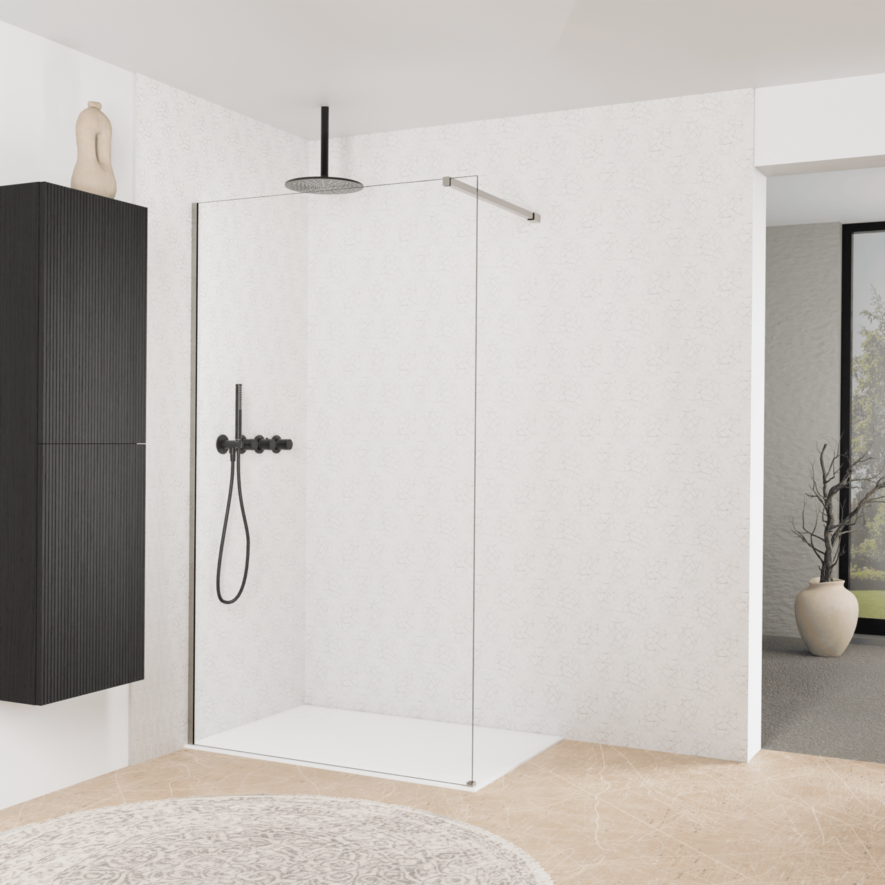 Balmani Modular douche à l'italienne: 120 x 200 cm, Verre transparent, avec coating, Profil Brushed Inox