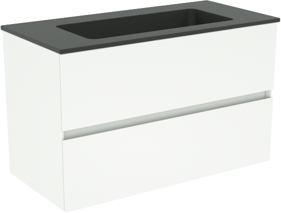 Storke Edge hängendes Möbelstück Set: 80 x 40 cm, Weiß matt, mit Scuro Einzelwaschtisch, Quarz Schwarz matt