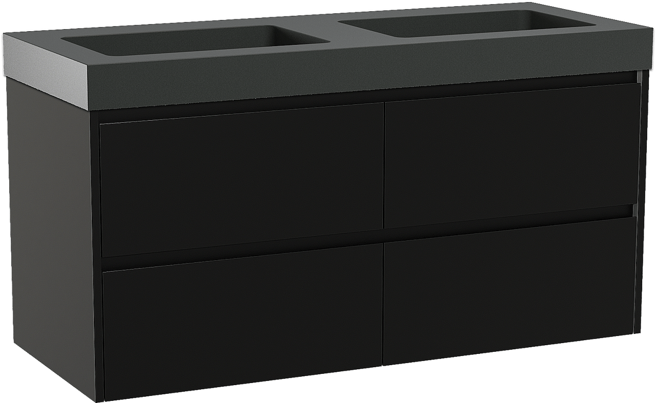 Storke Seda meuble salle de bains suspendu 130 x 52 cm noir mat avec Scuro High double vasque en quartz noir mat