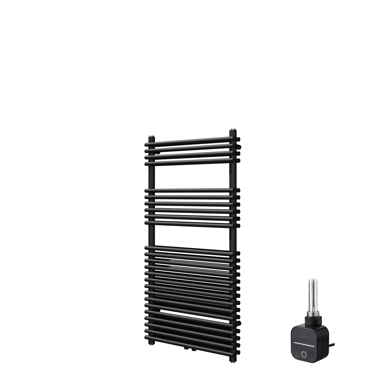 Vipera Alegria dubbele handdoekradiator 60 x 120 cm elektrische verwarming mat zwart zij- en middenaansluiting 1000W, weerstand inbegrepen