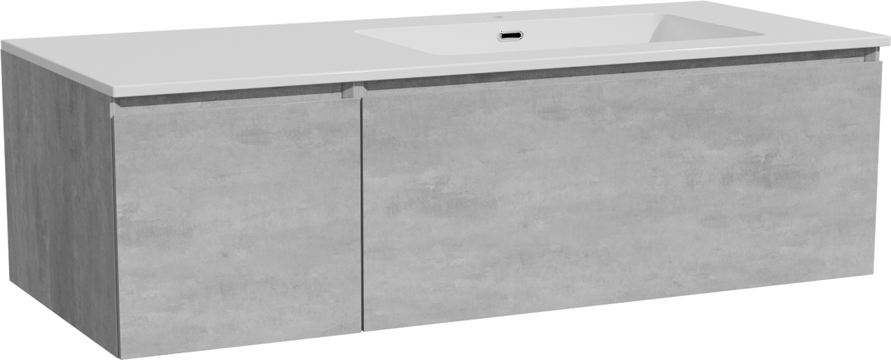 Storke Edge meuble salle de bains suspendu 120 x 52 cm béton gris foncé avec Diva plan vasque asymétrique à droite en marbre composite blanc brillant