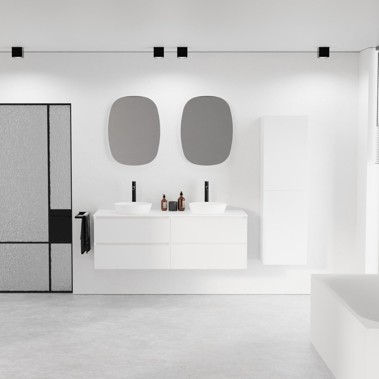 Balmani Mitra meuble salle de bains suspendu 150 x 55 cm blanc mat avec Stretto tablette simple ou double en solid surface blanc mat