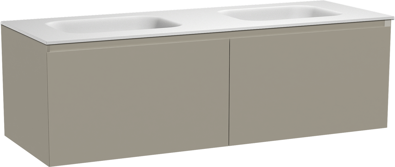 Balmani Idra meuble salle de bains suspendu 150 x 55 cm gris pierre avec Tablo Arcato double vasque en solid surface blanc mat