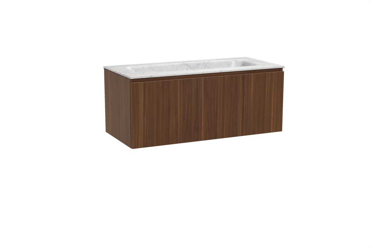 Balmani Sfera zwevend badkamermeubel 120 x 55 cm amerikaanse notelaar met Tablo Arcato enkele wastafel in marmer carrara