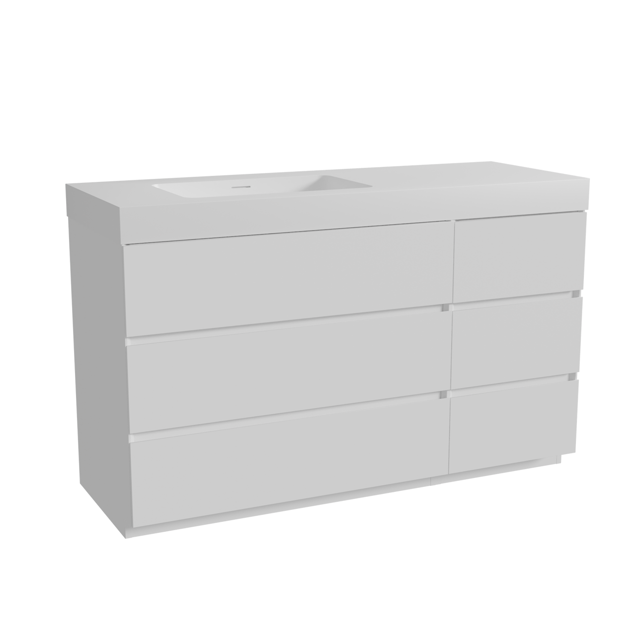 Storke Edge staand badkamermeubel 140 x 52 cm mat wit met Mata High asymmetrisch linkse wastafel in solid surface mat wit