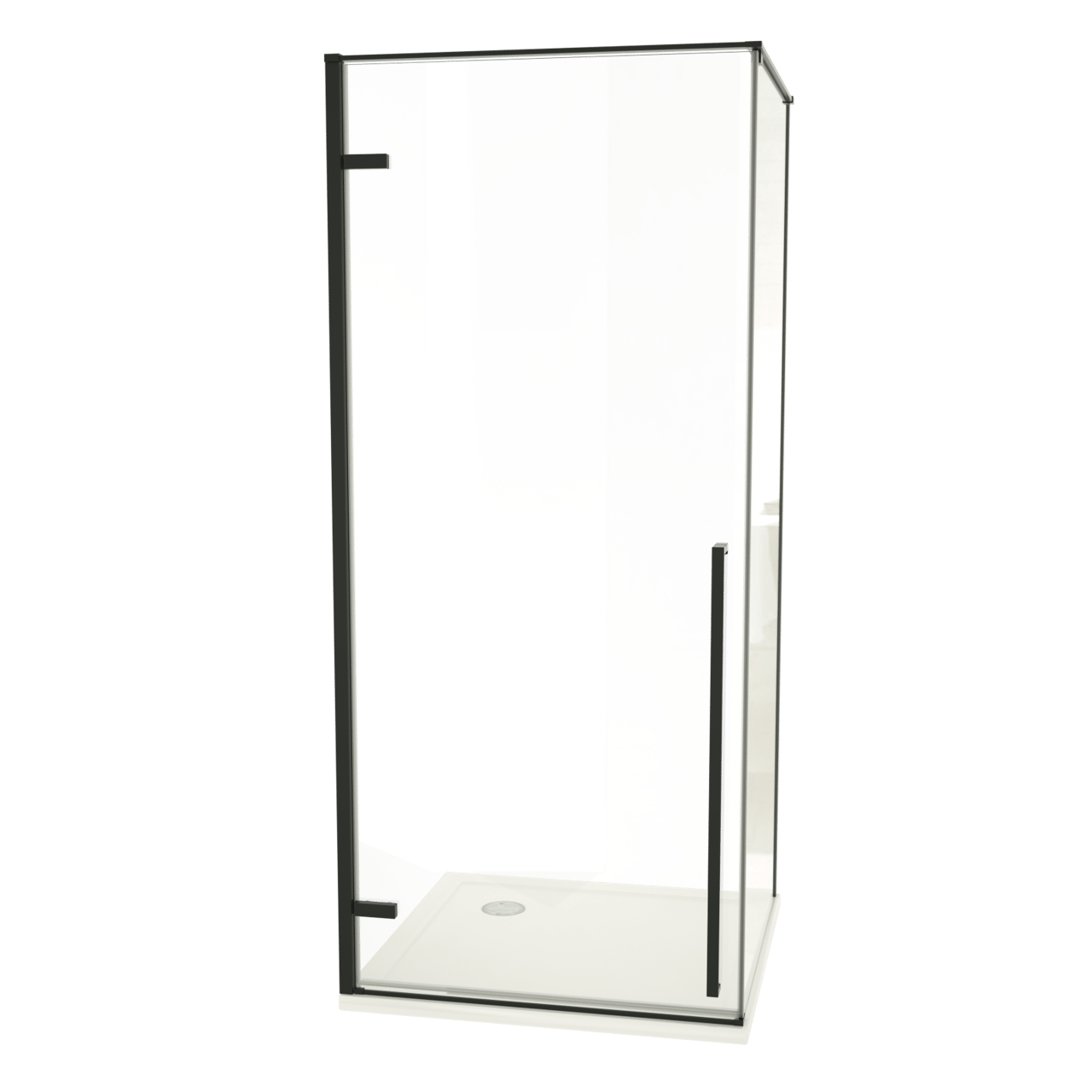Luca Varess Stilus Eckdusche: linke Drehtür, 90 x 90 cm, Klarglas, mattschwarzes Profil