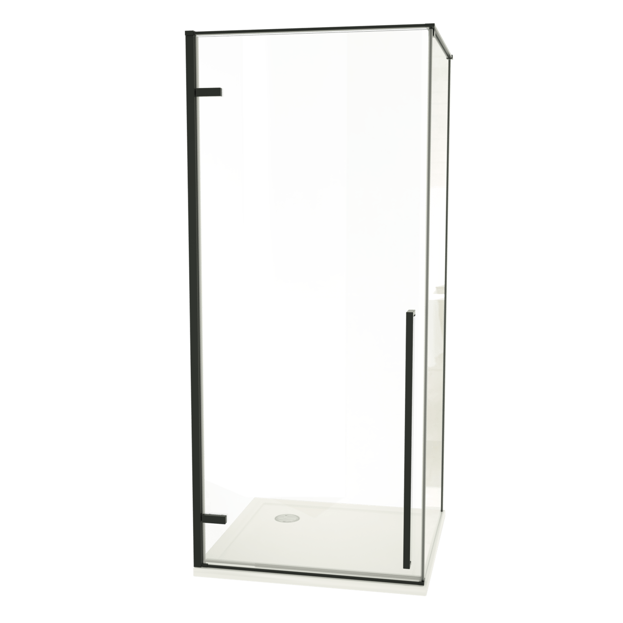 Luca Varess Stilus Eckdusche: linke Drehtür, 90 x 90 cm, Klarglas, mattschwarzes Profil