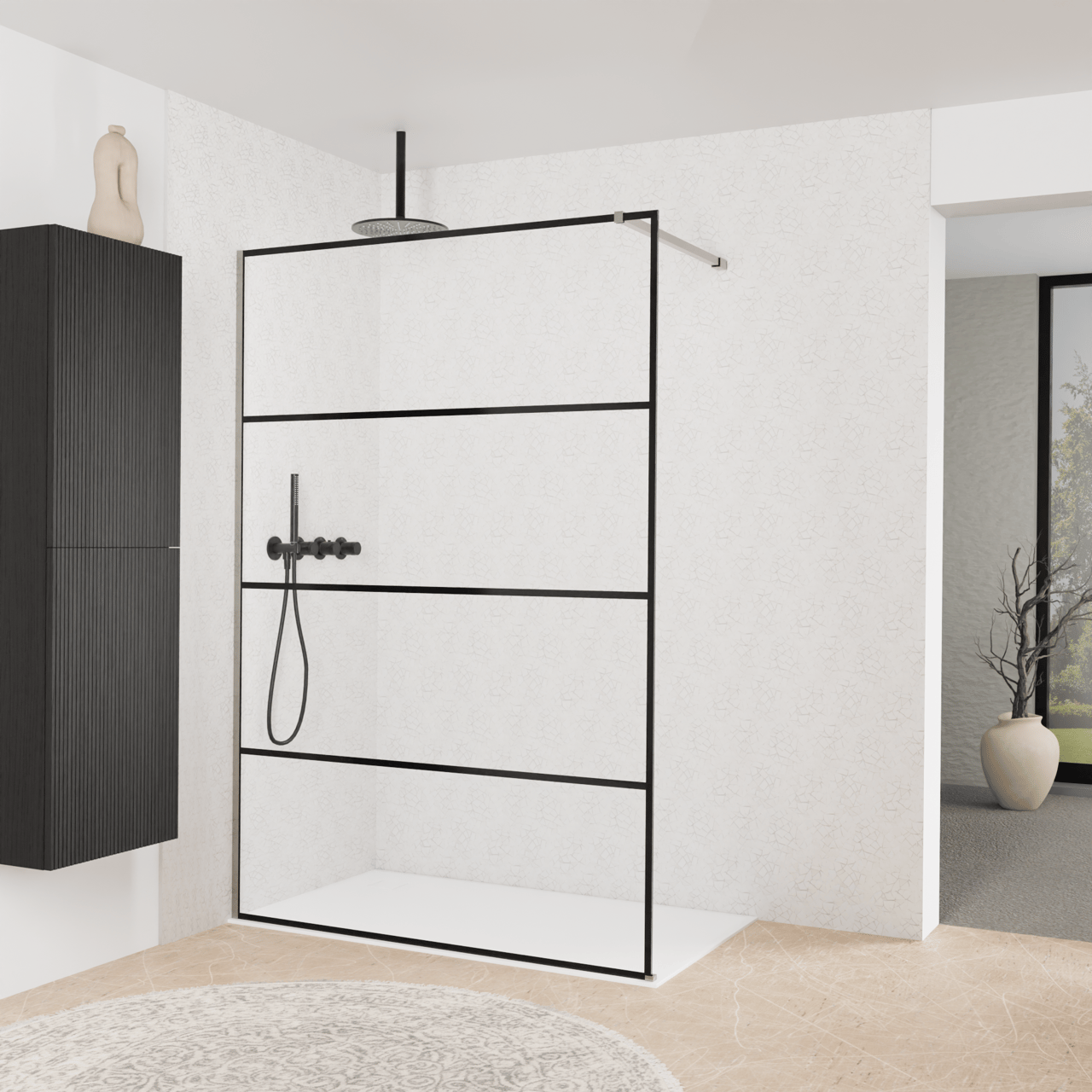 Balmani Modular inloopdouche: 140 x 200 cm, Lined, Brushed Inox profielen