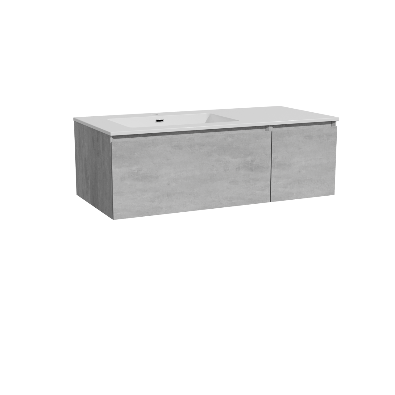 Storke Edge meuble salle de bains suspendu 110 x 52 cm béton gris foncé avec Diva plan vasque asymétrique à gauche en marbre composite blanc brillant