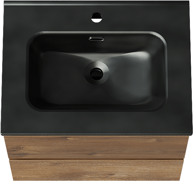 Linie Lado zwevend badmeubel 60 x 46 cm bruin eiken met Baro enkele wastafel in porselein mat zwart