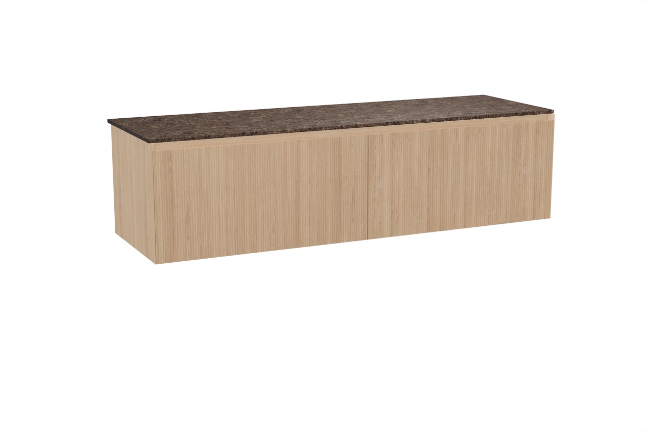 Balmani Fila meuble salle de bains suspendu 180 x 55 cm chêne naturel avec Stretto tablette simple ou double en marbre dark emperador, Nervure droite symétrique verticale