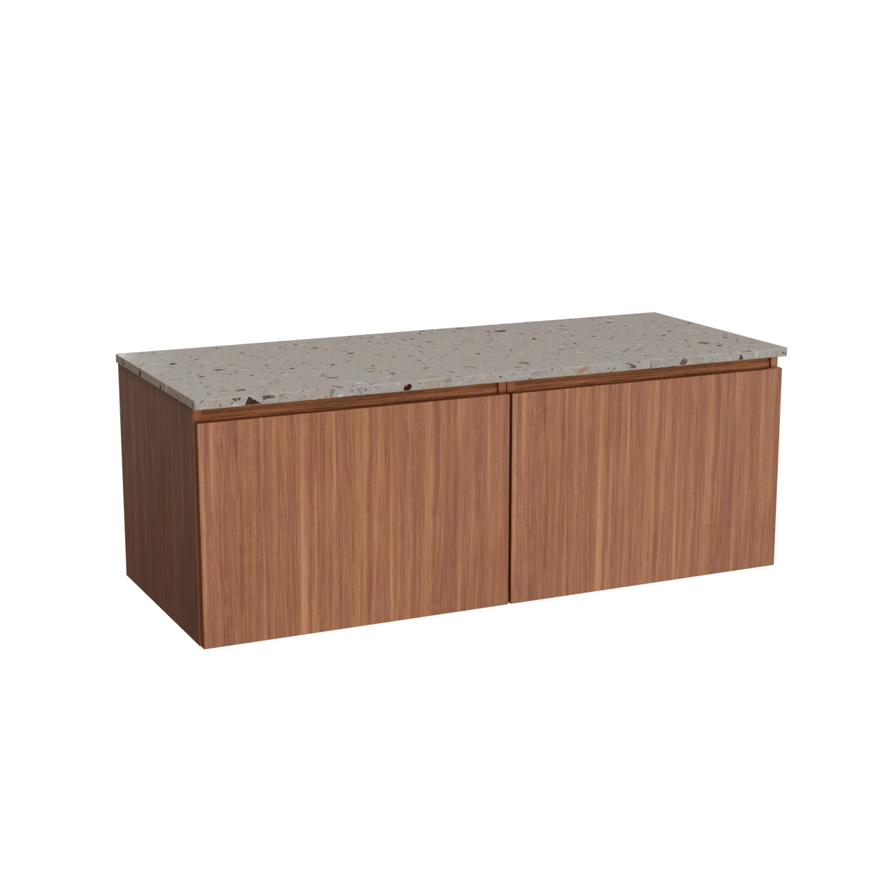 Balmani Sfera meuble salle de bains suspendu 135 x 55 cm noyer américain avec Stretto tablette simple ou double en terrazzo greige terrazzo