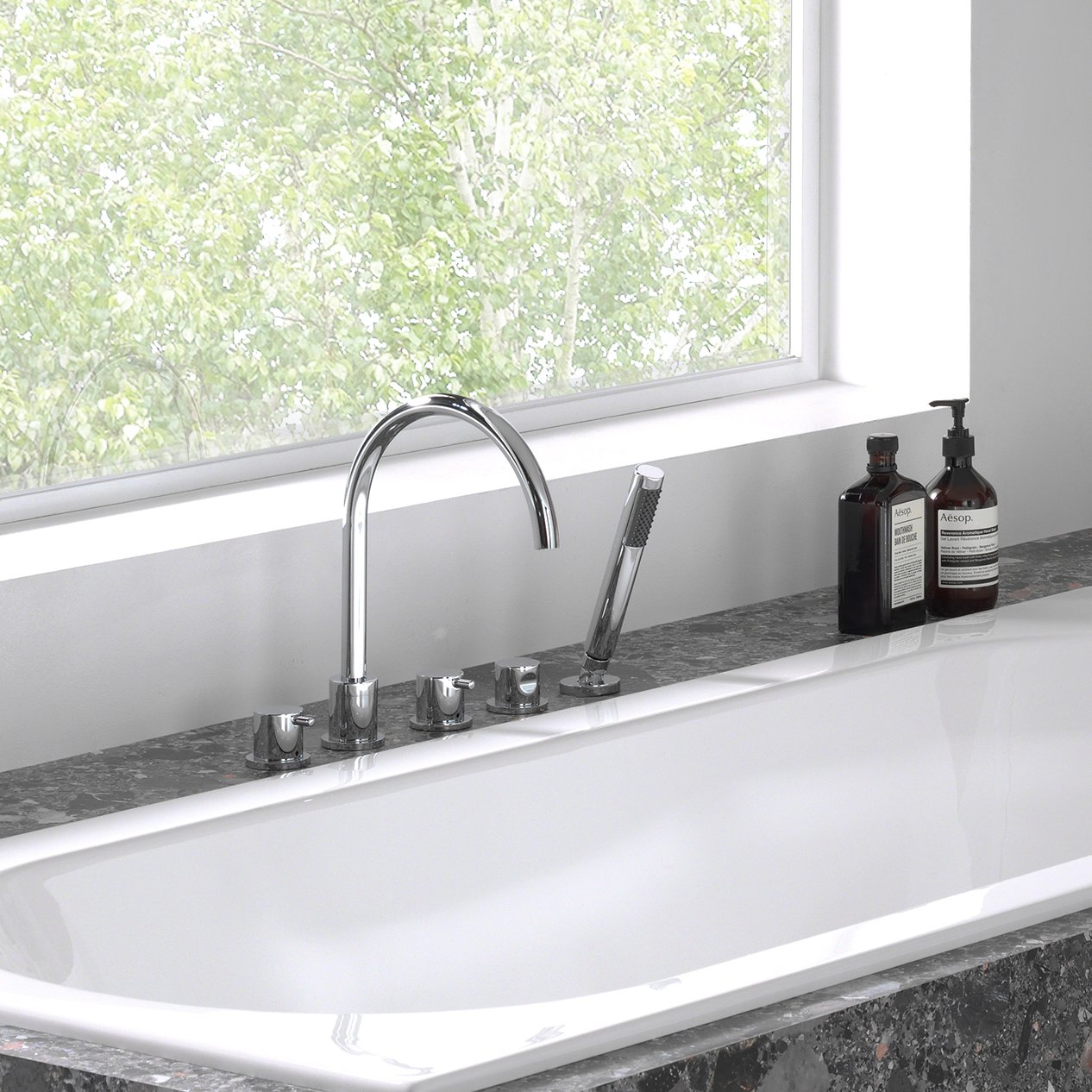 Blaufoss Round 5-gats badrandkraan met douchekop glanzend chroom