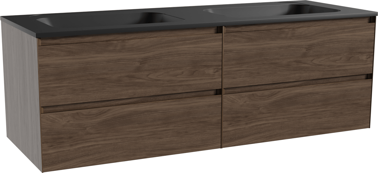 Balmani Mitra meuble salle de bains suspendu 150 x 55 cm noyer américain avec Tablo Strada double vasque en marbre composite noir mat