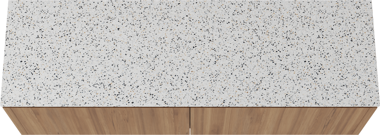 Balmani Eclips zwevend badkamermeubel 180 x 55 cm Teak met Stretto enkel of dubbel tablet in Bianco Nero Terrazzo