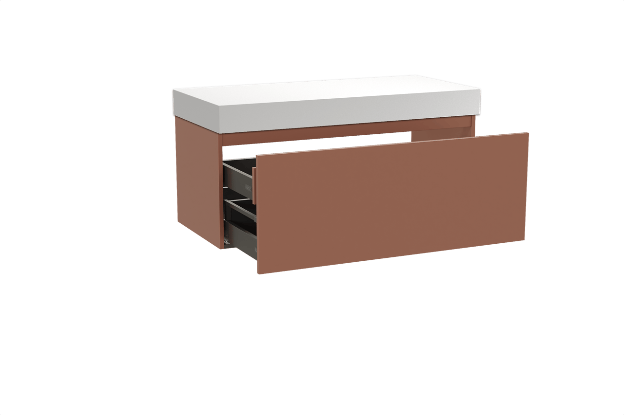 Balmani Sfera hängendes Möbelstück Set: 120 x 55 cm, Cotto, mit Dominus Einzel- oder Doppel Waschtischplatte, Solid Surface Weiß matt