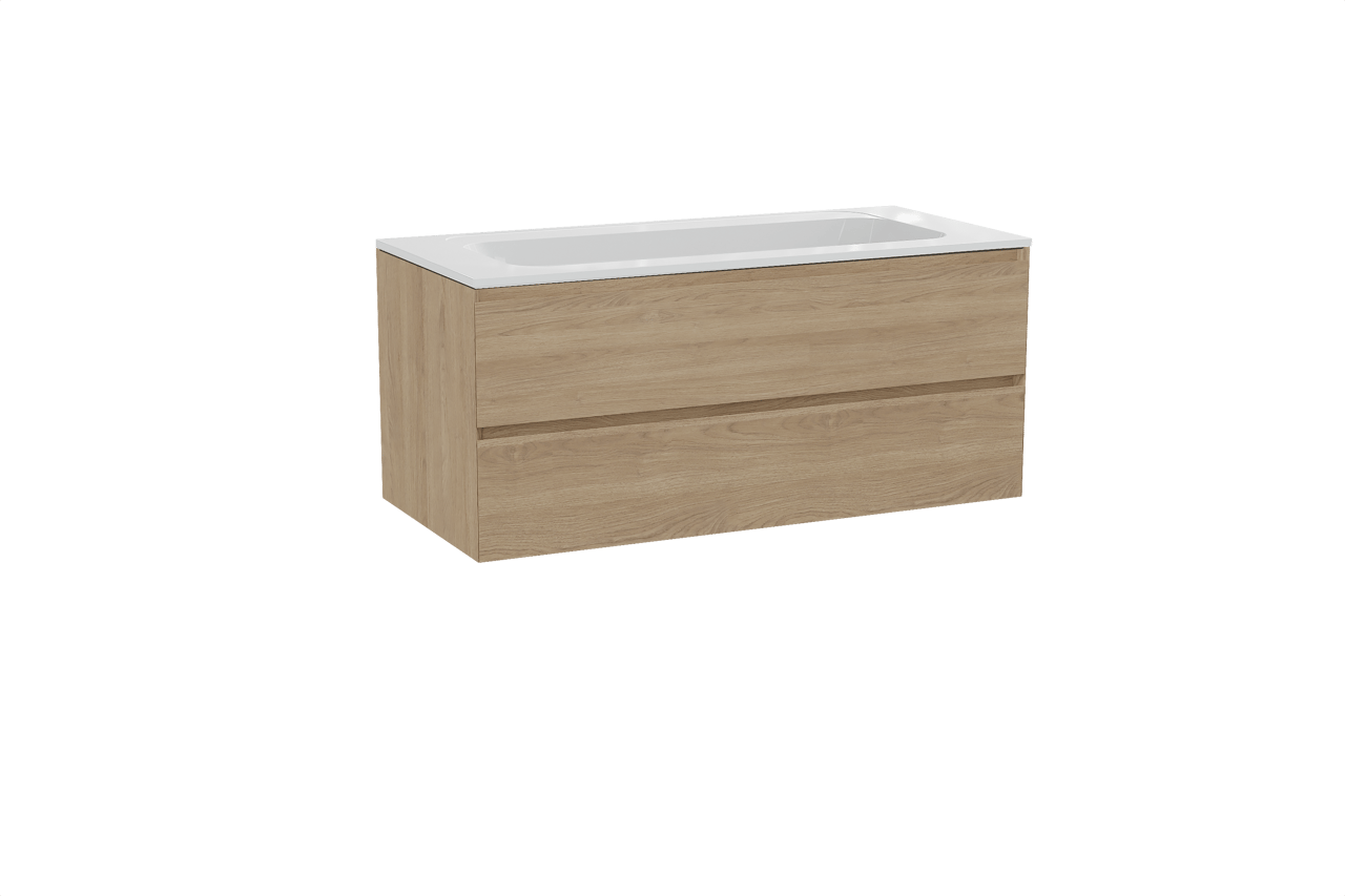 Balmani Mitra meuble salle de bains suspendu 120 x 55 cm chêne naturel avec Tablo Strada plan simple en marbre composite blanc brillant