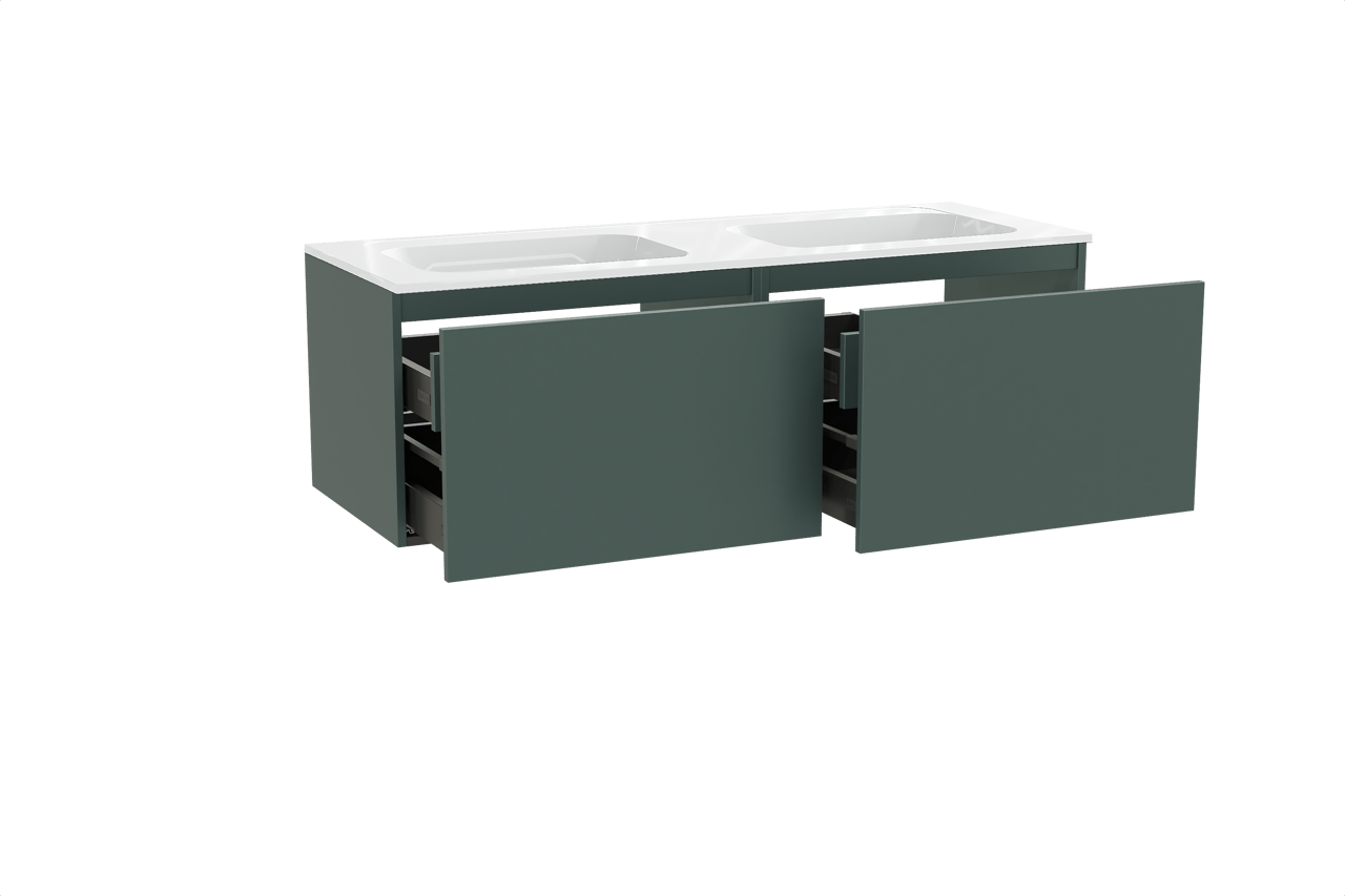 Balmani Sfera meuble salle de bains suspendu 150 x 55 cm forest avec Tablo Strada double vasque en marbre composite blanc brillant