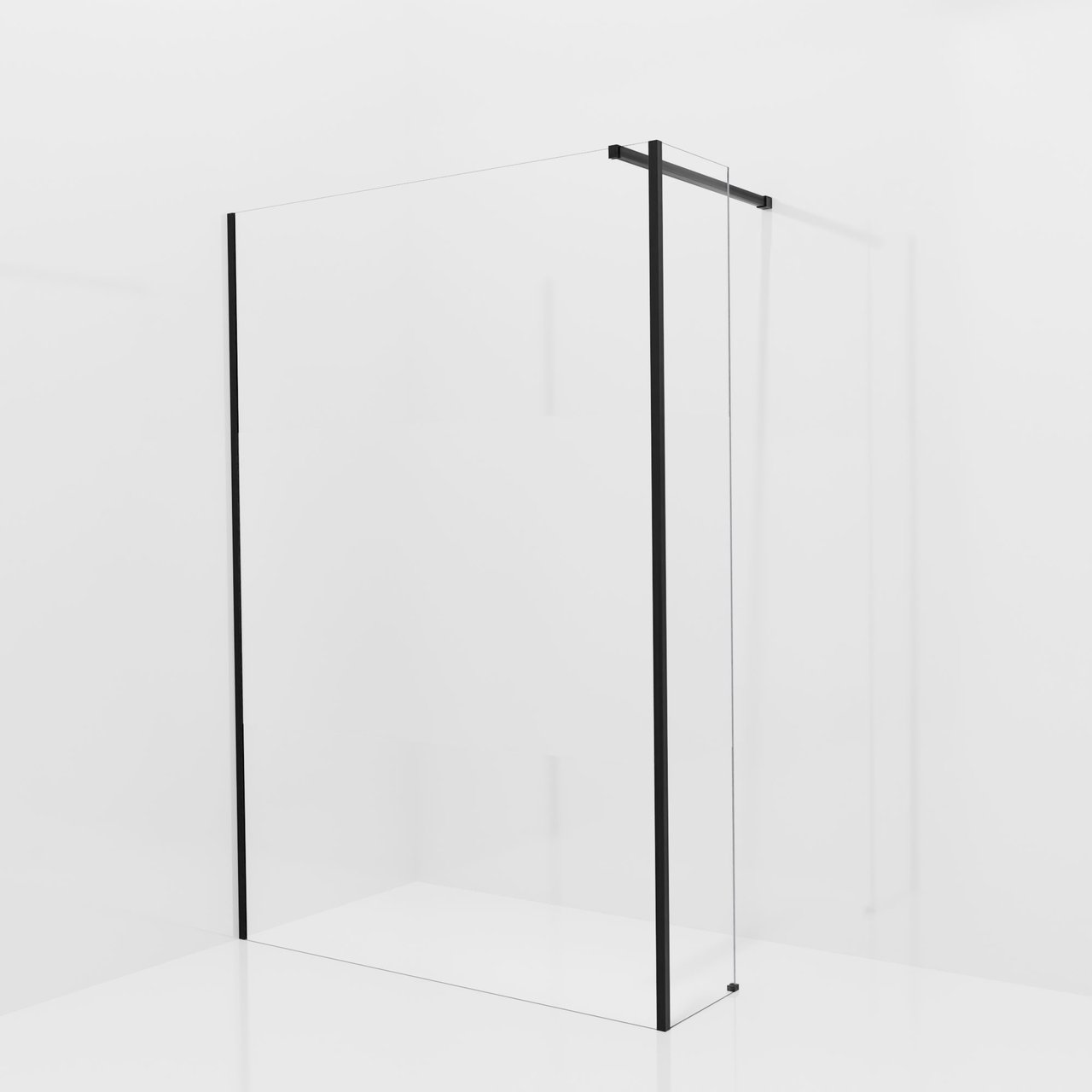 Balmani Modular Walk-In Dusche mit fester Seitenwand: 140 x 200 cm, Klarglas mit mattiertem Streifen, inklusive Coating, Profil Schwarz matt