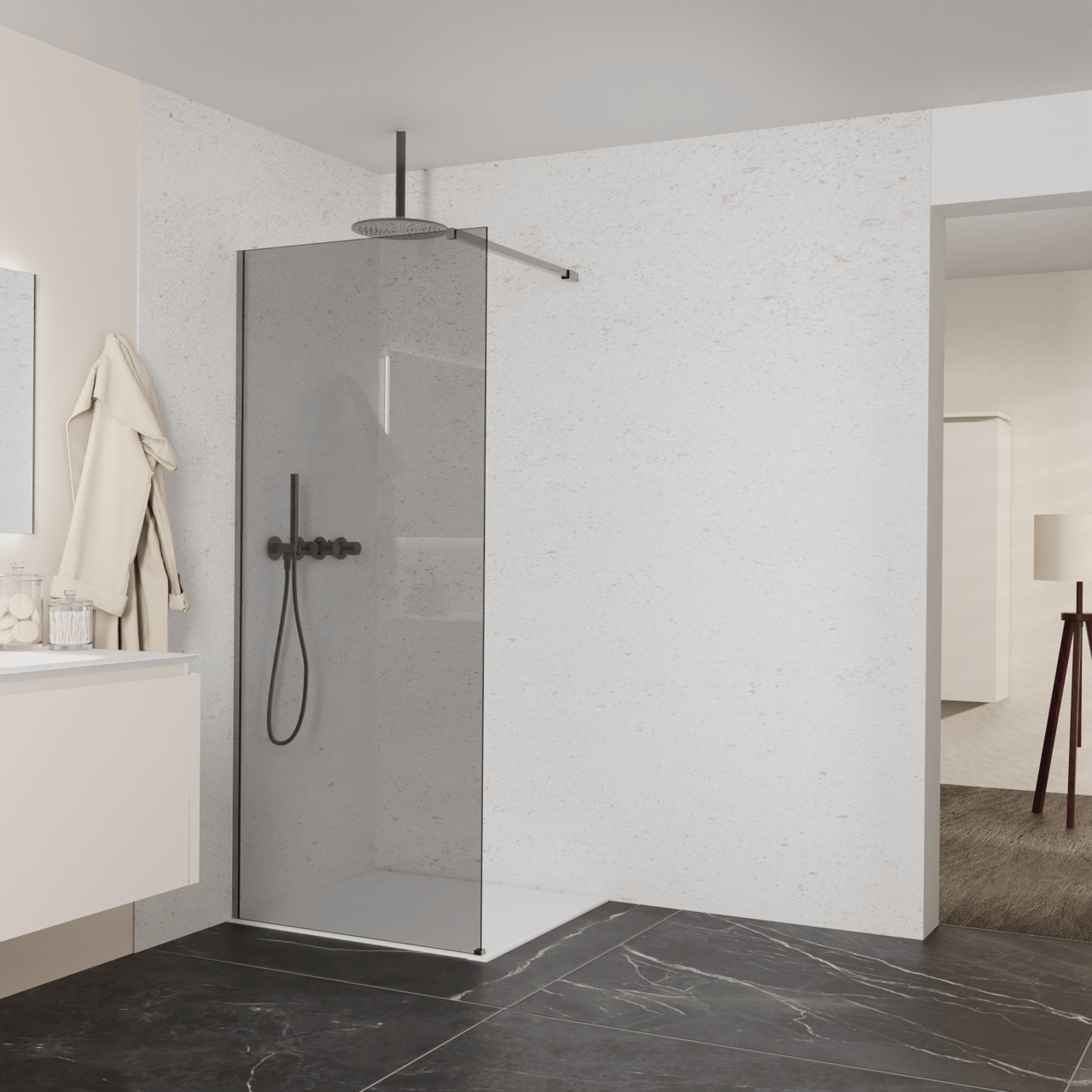 Balmani Modular douche à l'italienne: 90 x 200 cm, Verre fumé, Profil Brushed GunMetal