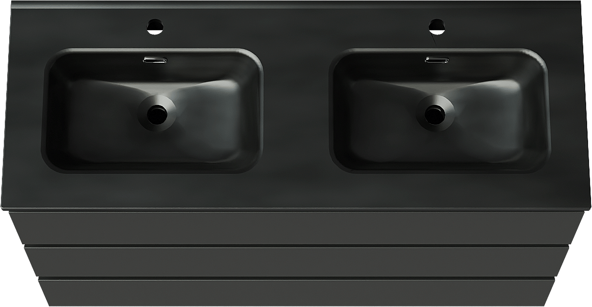 Linie Lado meuble salle de bains à poser 120 x 46 cm noir mat avec Baro double vasque en porcelaine noir mat