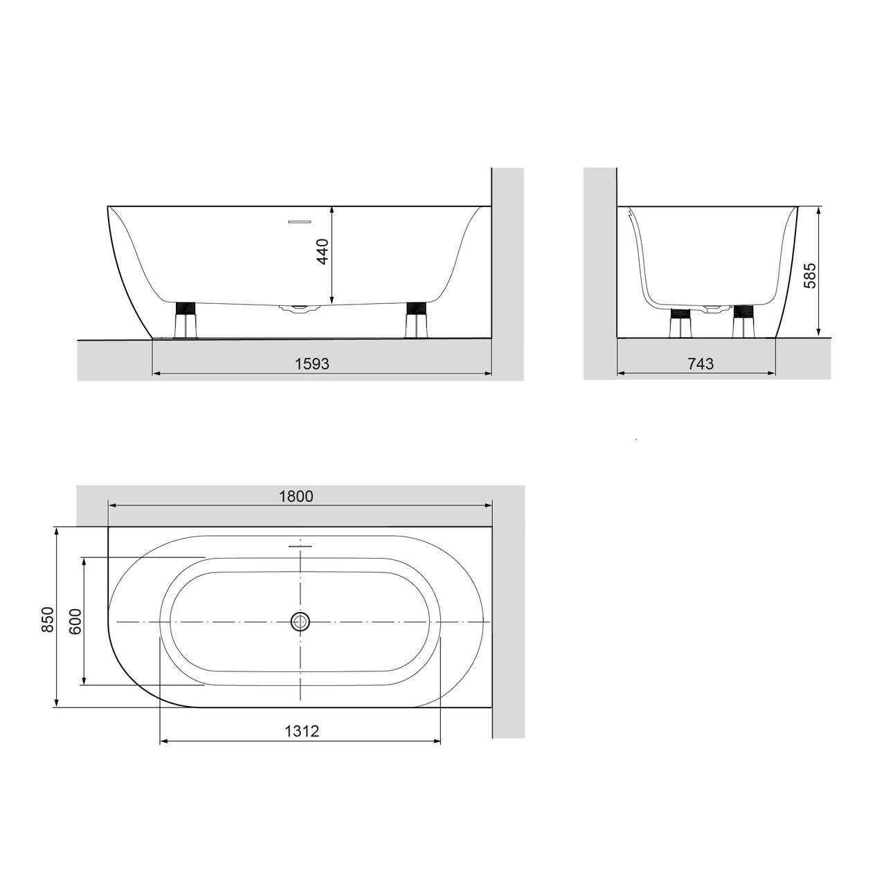 Luca Varess Otello tweepersoons hoekbad rechts 180 x 85 cm acryl mat wit