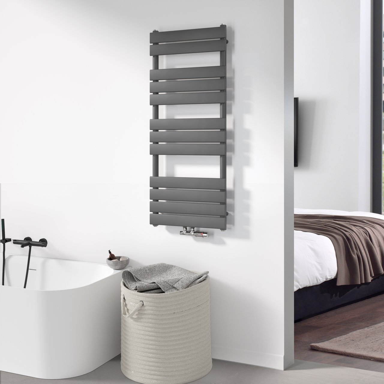 Vipera Vulcan enkele handdoekradiator 50 x 120 cm elektrische verwarming antraciet grijs zij- en middenaansluiting 673W, weerstand inbegrepen